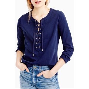 J. Crew navy blue lace up t-shirt M